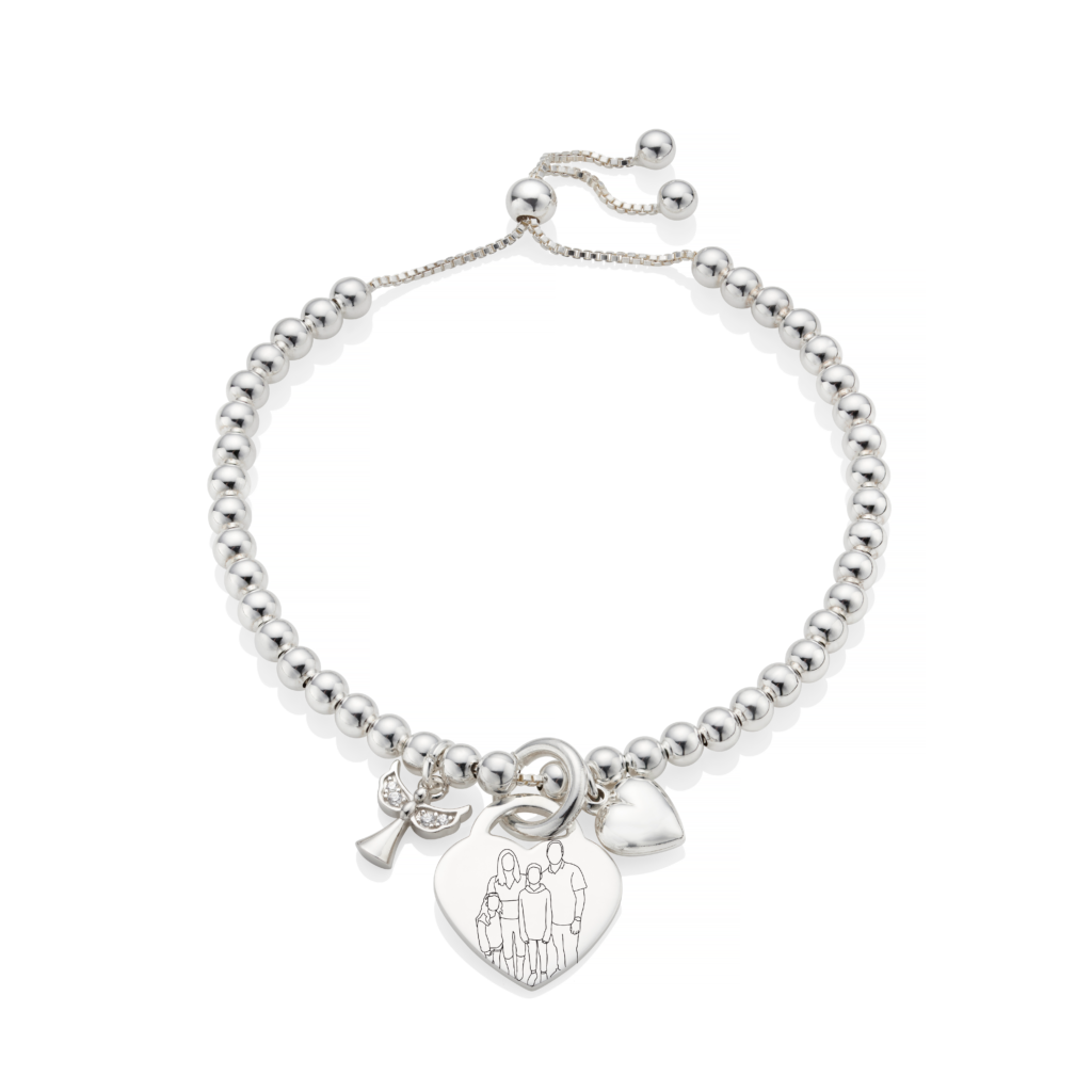 Sterling Silver Angel Duo Bracelet - Memorial Jewellery - Inscripture - Illustration Jewellery