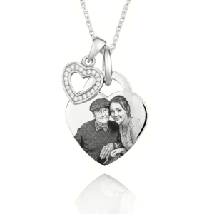 Duo Heart Photo Necklace - Photo Jewellery - Memorial Jewellery - Inscripture