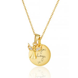 Gold Angel Disc Handwriting Necklace - Memorial Jewellery