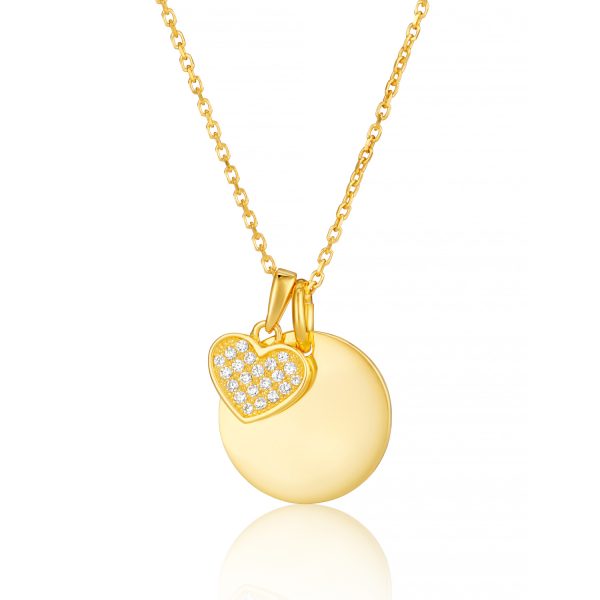 Gold Heart Round Disk Knecklace