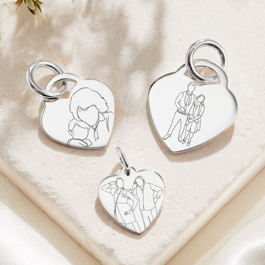 Sterling Silver Illustration Heart Charm Illustration Jewellery - Inscripture - Memorial Jewellery