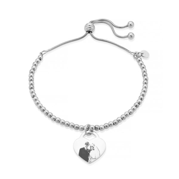 Silver Bead Photo Bracelet - Photo Jewellery - Memorial Jewellery - Inscripture
