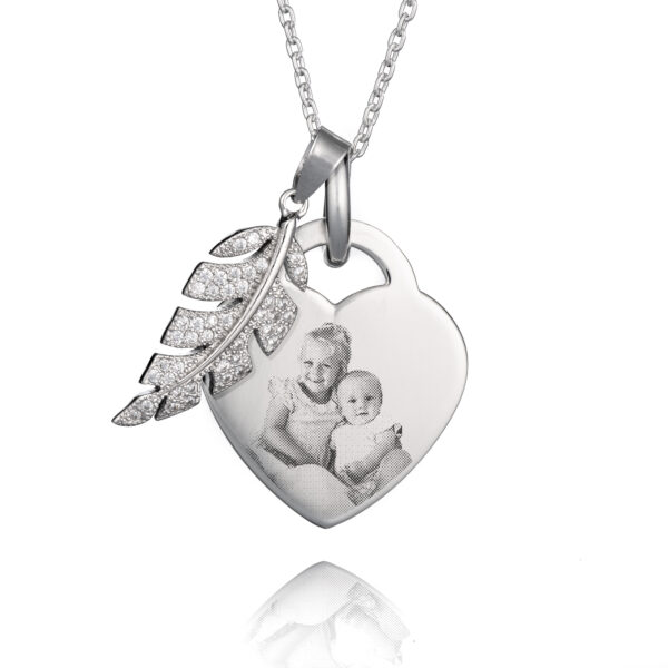 Silver Feather Photo Necklace - Photo Jewellery- Memorial Jewellery