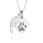 Small Silver Angel Wing Paw Print Necklace