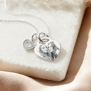 Sterling Silver Duo Heart Photo Necklacce - Photo Jewellery - Memorial Jewellery - Inscripture