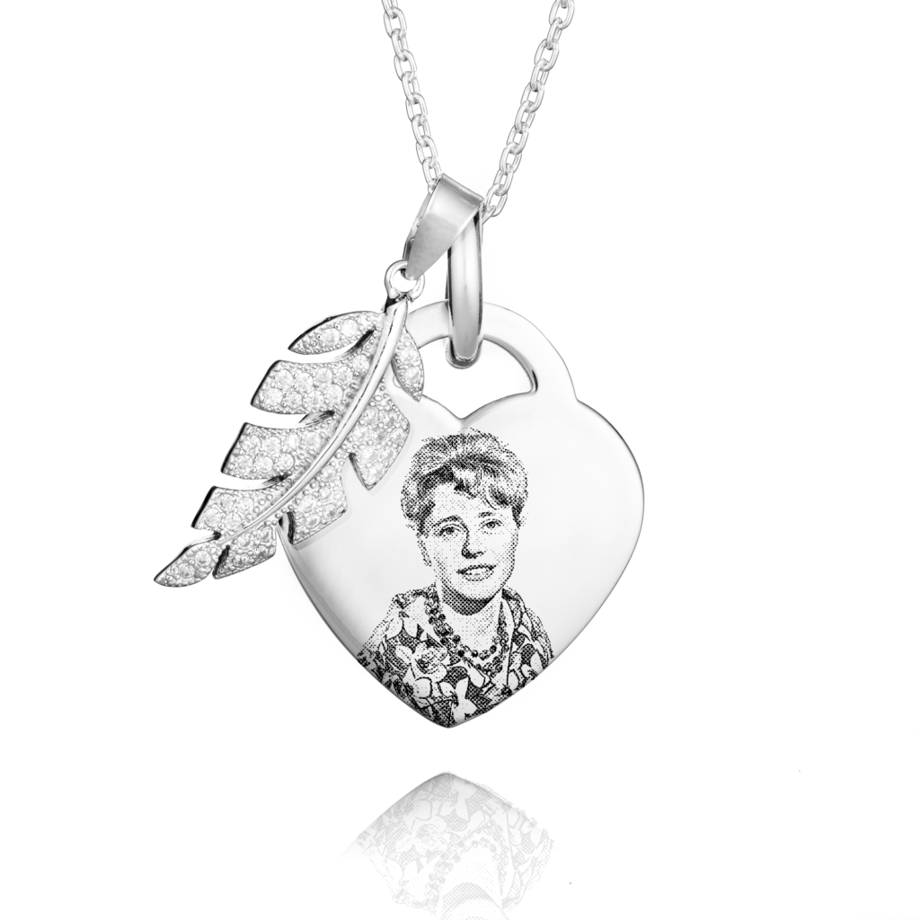 Silver Feather Photo Necklace - Photo Jewellery- Memorial Jewellery - Inscripture