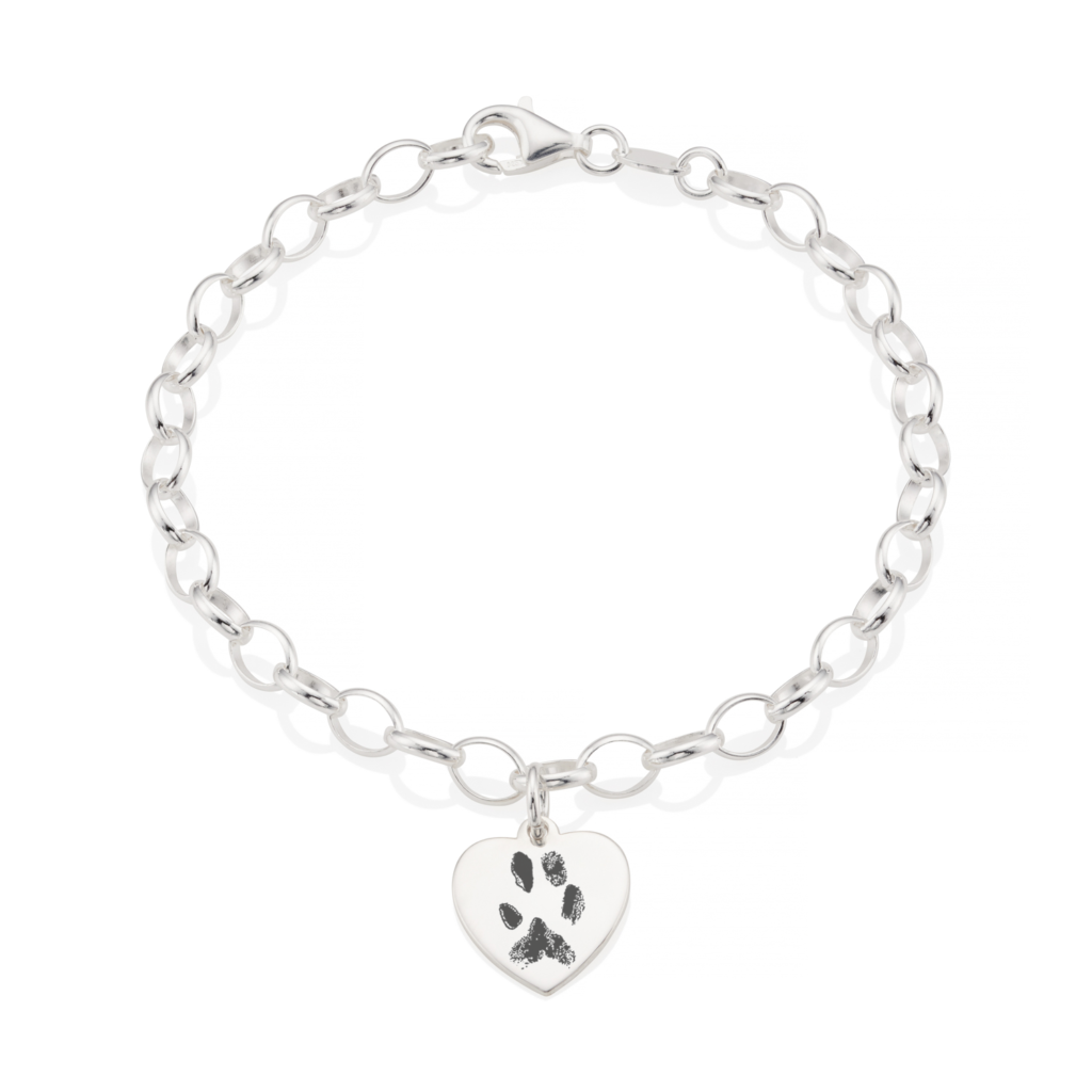 Sterling Silver Heart Paw Print Bracelet - Paw Print Jewellery - Memorial Jewellery - Inscripture