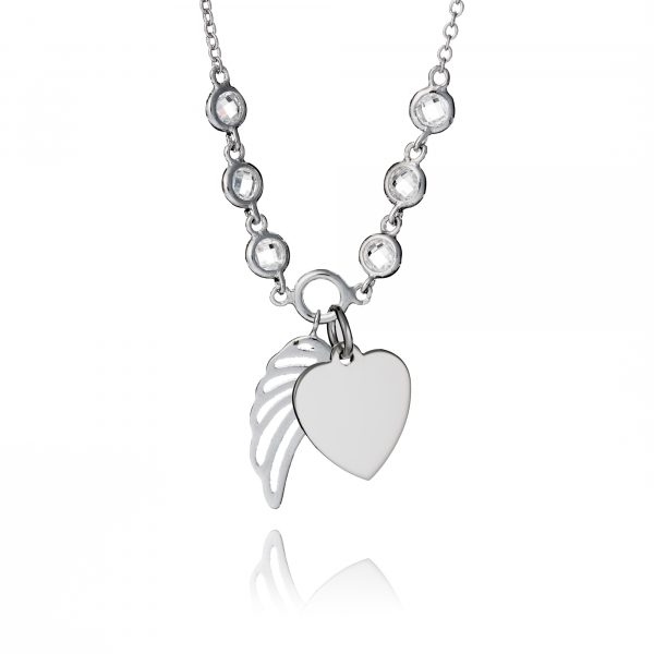 Cubic Zirconia Angel Wing Illustration Necklace - Illustration Jewellery - Memorial Jewellery - Inscripture