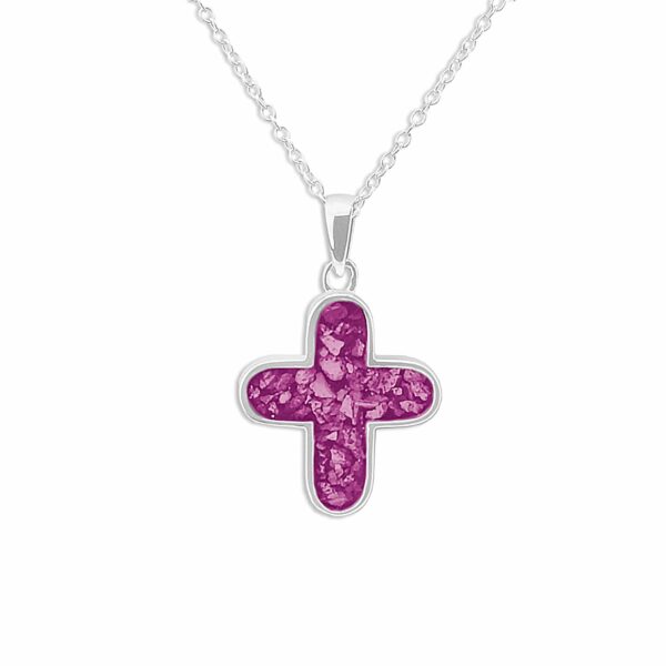 Pink Unisex Rounded Cross Ashes Pendant - Ashes Necklace - Ashes Jewellery - Memorial Jewellery - Inscripture