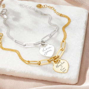 Silver and Gold Link Handwriting bracelets Handwriting Jewellery - Memorial Jewellery - Inscripture