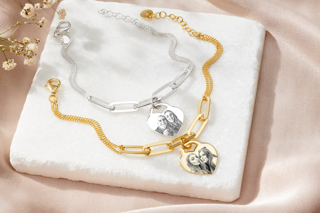 Sterling Silver Photo Link Bracelet - Photo Jewellery - Memorial Jewellery - Inscripture