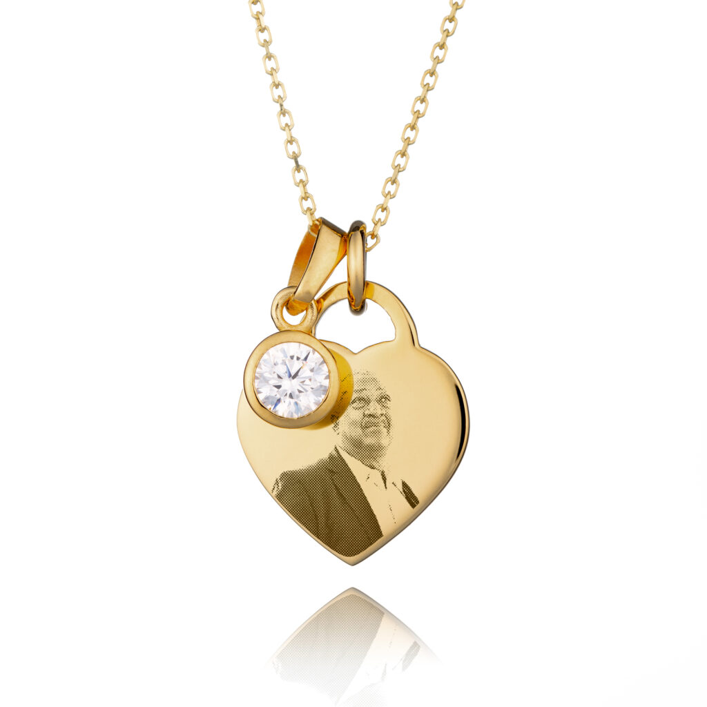 Gold Birthstone Photo Necklace Photo Jewellery - Memorial Jewellery - Inscripture