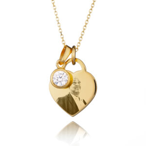 Gold Birthstone Photo Necklace Photo Jewellery - Memorial Jewellery - Inscripture