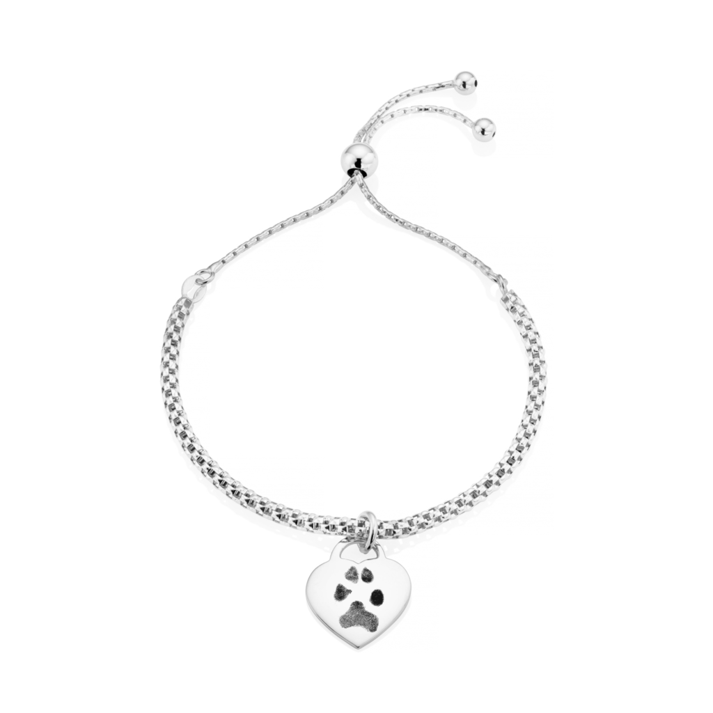Silver Popcorn Paw Print Bracelet - Paw Print Jewellery - Inscripture - Pet Memorial Jewellery