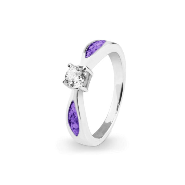 Purple Solitaire Ashes Ring - Ashes Jewellery - Memorial Jewellery - Inscripture