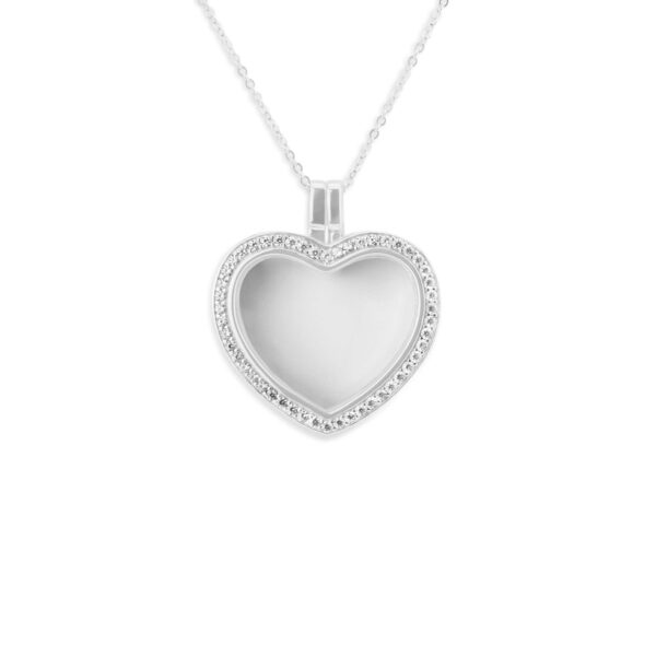 Small Heart Glass Locket Sterling Silver Memorial Ashes Locket With Fine Crystals - Memorial Jewellery - Inscripture