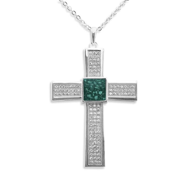 Aqua Oversized Cross Ashes Pendant - Ashes Necklace - Ashes Jewellery - Memorial Jeweller - Inscripture