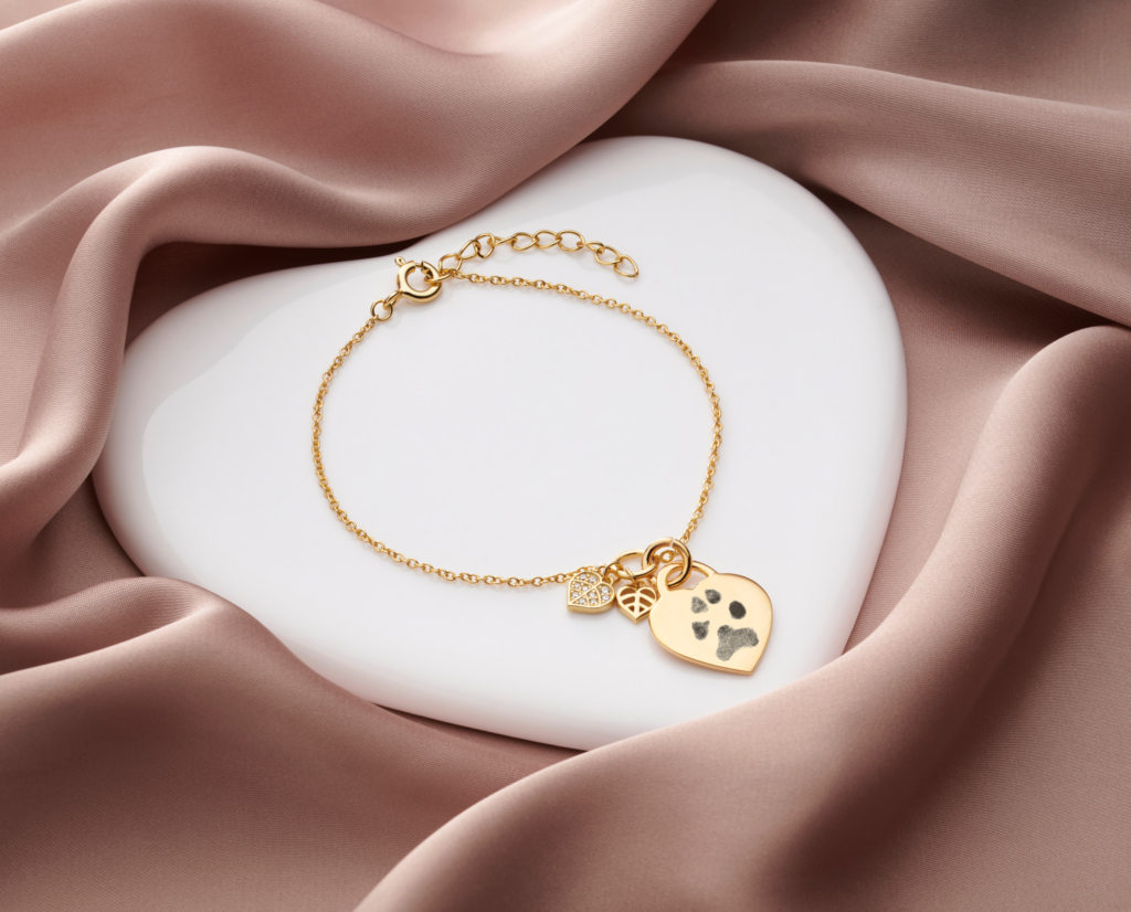 Gold Leaf Duo Paw Print Bracelet - Memorial Jewellery - Paw Print Jewellery - Inscripture