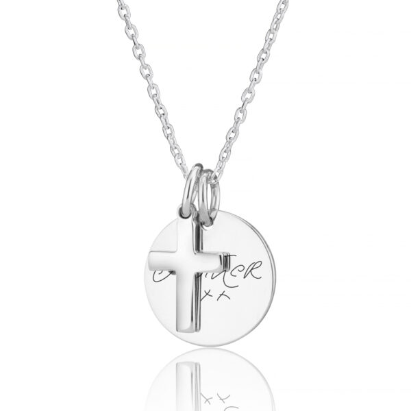 Sterling Silver Cross Handwriting Necklace - Memorial Jewellery - Inscripture