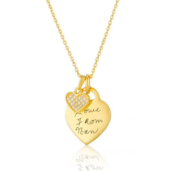 Gold Diamonte Heart Handwriting Necklace - Memorial Jewellery - Inscripture