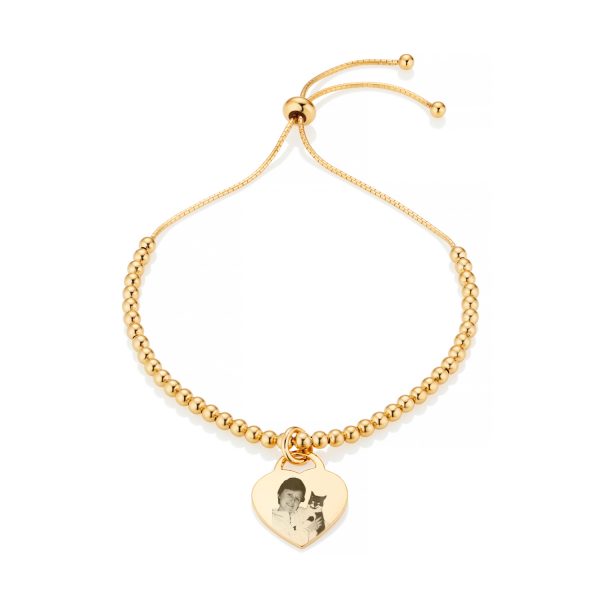 Gold Heart Photo Bracelet - Photo Jewellery - Memorial Jewellery - Inscripture