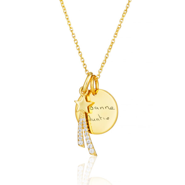Gold Shooting Star Disc Handwriting Necklace - Memorial Jewellery