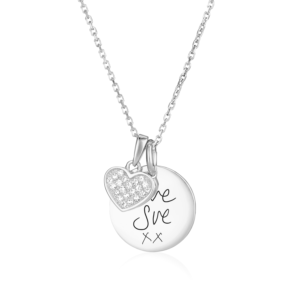 Silver Heart & Disc Handwriting Necklace - Memorial Jewellery