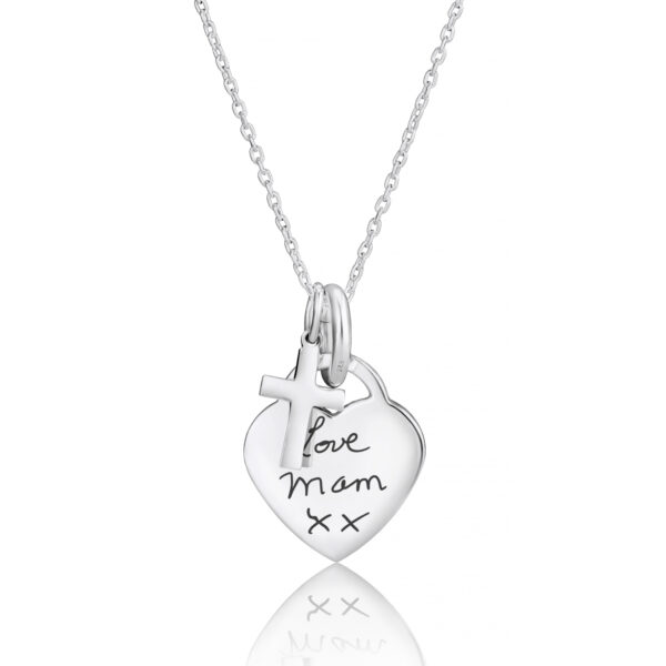 Heart & Cross Handwriting Necklace - Handwriting Jewellery - Memorial Jewellery - Inscripture