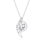 Silver Angel Wing Disc Handwriting Necklace