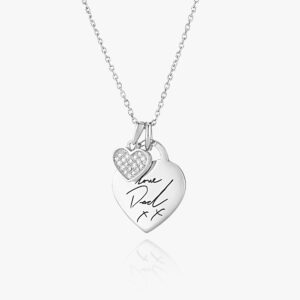 Silver Diamanté Heart Handwriting Necklace - Memorial Jewellery -Inscripture