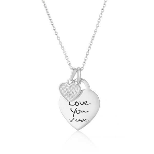 Silver Diamanté Heart Handwriting Necklace - Memorial Jewellery -Inscripture