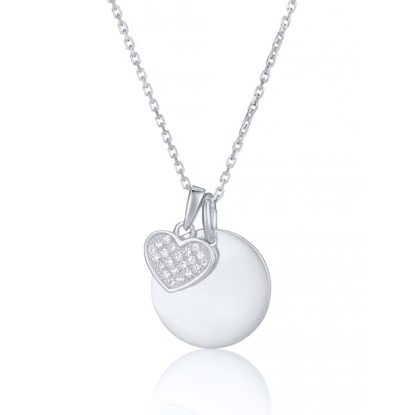 Silver Heart Round Disk Necklace