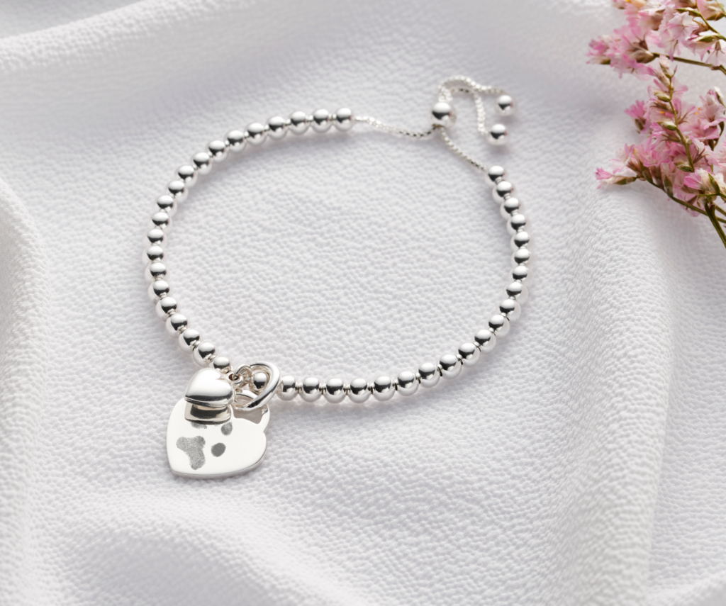 Sterling Silver Duo Paw Print Bracelet - Paw Print Jewellery - Memorial Jewellery - Inscripture
