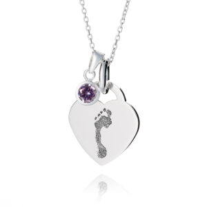 Birthstone Handprint or Footprint Necklace - Handprint or Footprint Jewellery - Memorial Jewellery - Inscripture