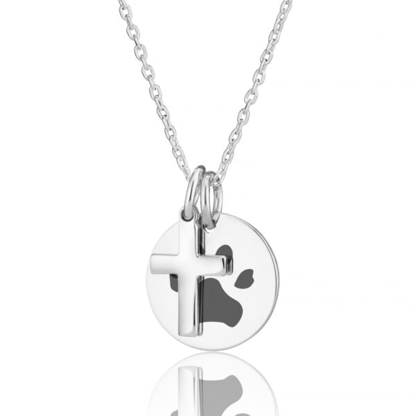 Sterling Silver Cross Paw Print Necklace - Paw Print Jewellery