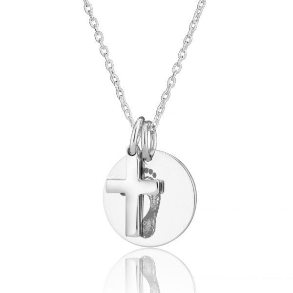 Sterling Silver Disc Cross Necklace - Handprint or Footprint Jewellery - Memorial Jewellery - Inscripture