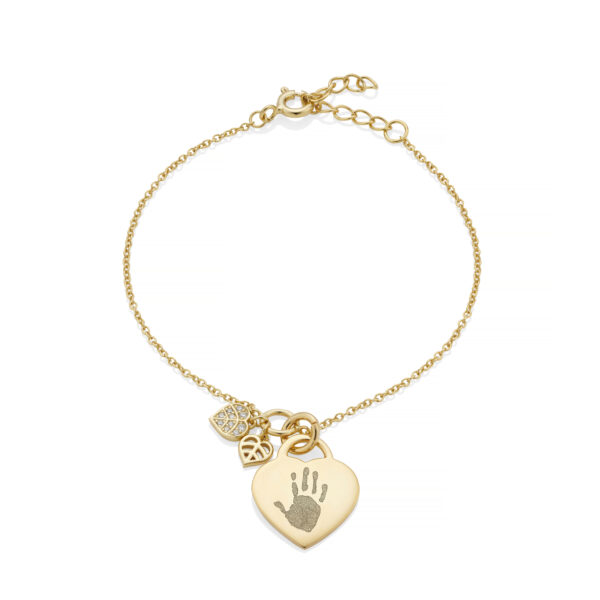 Gold Leaf Duo Bracelet - Handprint or Footprint Jewellery - Inscripture - Memorial Jewellery