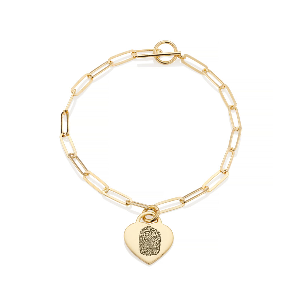Gold Oval T-Bar Fingerprint Bracelet - Fingerprint Jewellery