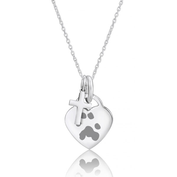 Heart & Cross Paw Print Necklace - Paw Print Jewellery