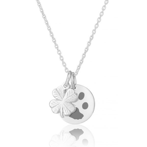 Lucky Clover Disc Paw Print Necklace - Paw Print Jewellery