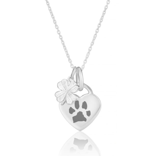 Lucky Clover Paw Print Necklace - Pet Memorial Jewellery