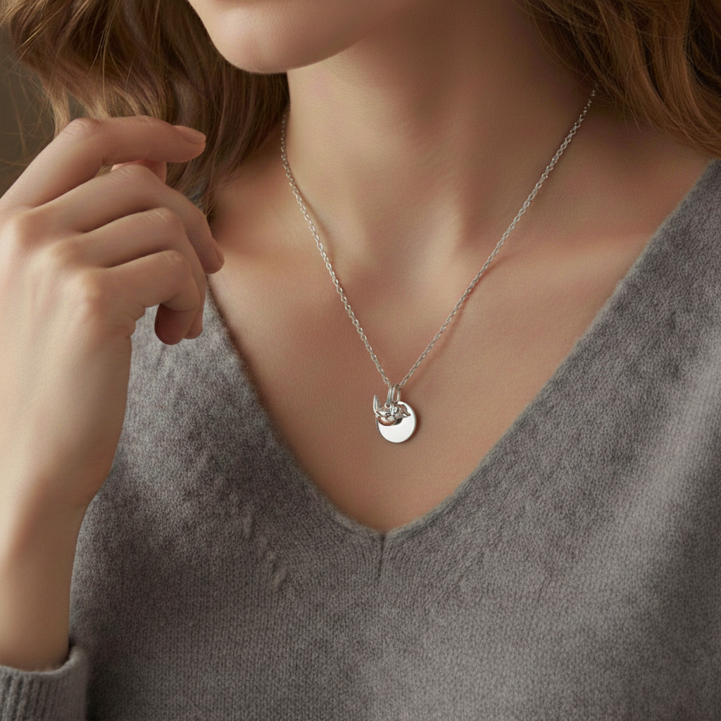 Robin Disc Photo Necklace - Photo jewellery - Memorial Jewellery - Inscripture
