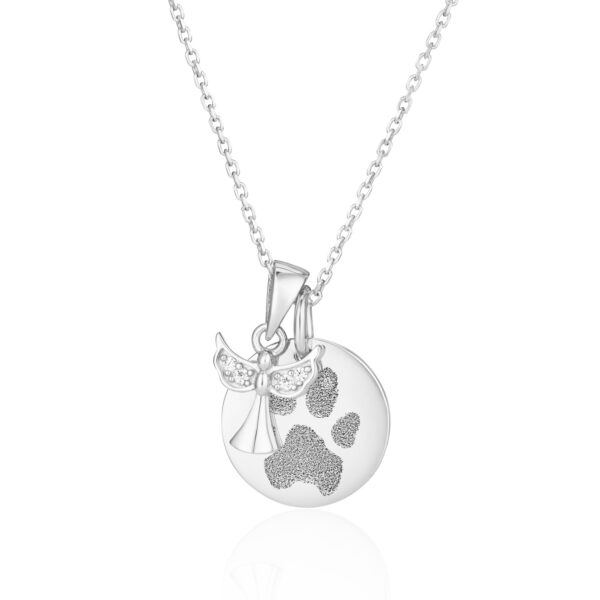 Silver Angel Disc Paw Print Necklace