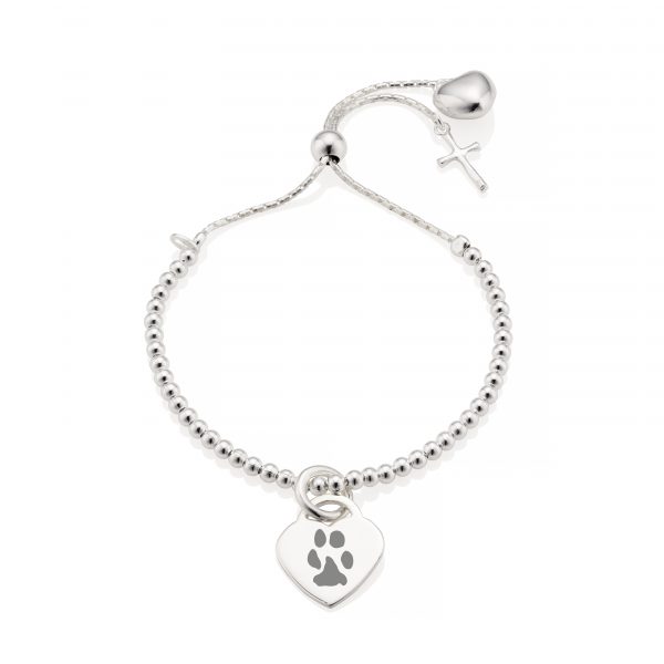 Silver Cross Paw Print Bracelet - Paw Print Jewellery - Pet Memorial Jewellery