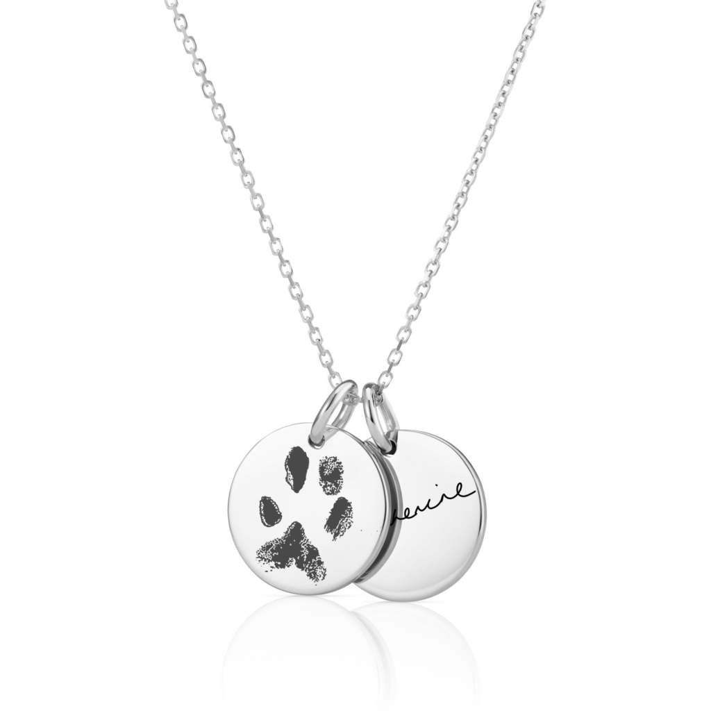 Sterling Silver Duo Disc Paw Print Necklace - Paw Print Jewellery - Memorial Jewellery - Inscripture