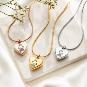Silver Urn Paw Print Necklace - Paw Print Jewellery - Memorial Jewellery - Inscripture