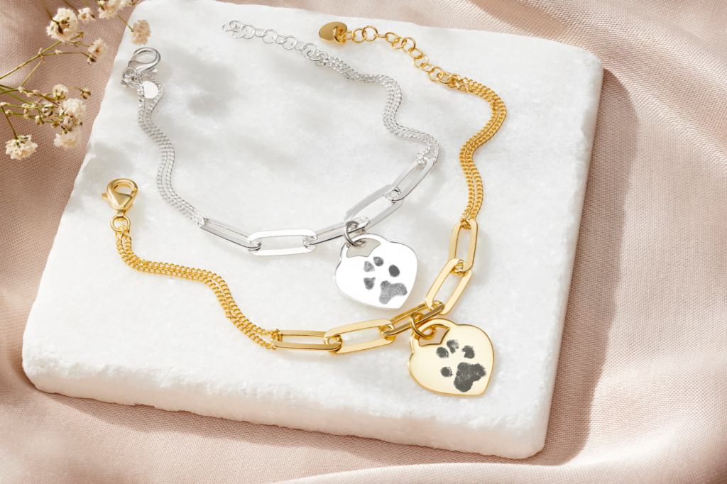 Sterling Silver Paw Print Link Bracelet - Paw Print Jewellery - Inscripture - Memorial Jewellery