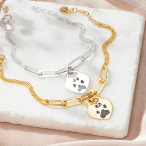 Sterling Silver Paw Print Link Bracelet - Paw Print Jewellery - Inscripture - Memorial Jewellery