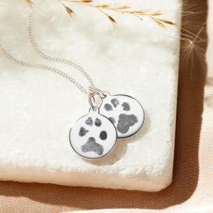 Sterling Silver Duo Disc Paw Print Necklace - Paw Print Jewellery Memorial Jewellery - Inscripture