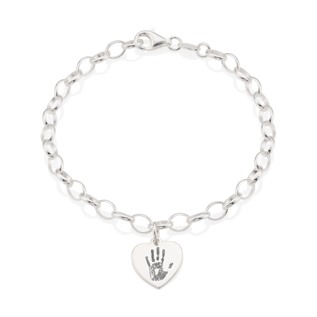 Sterling Silver Heart Handprint or Footprint Bracelet - Handprint or Footprint Jewellery - Memorial Jewellery - Inscripture